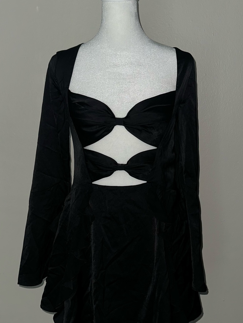 Oh Polly Black Long Sleeve Cutout Tie-Front Dress